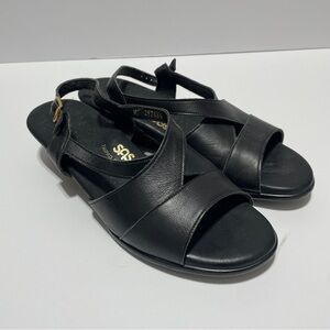 SAS Sandals Women 7 M Black Leather Crisscross Slingback Wedge Comfort